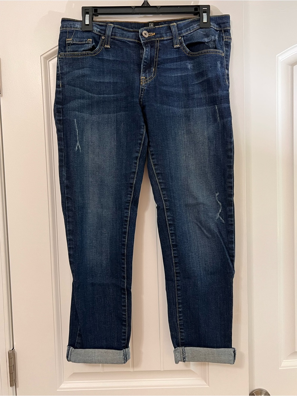 Just Black USA Distressed Cropped Skinny Jeans Cuffed Hem Medium Blue Size 27